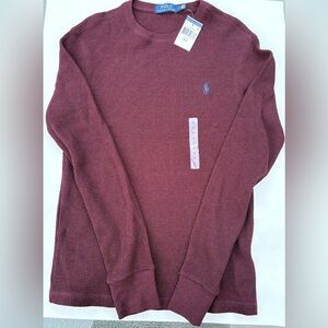 Polo Ralph Lauren Shirt Men’s M Slim Fit Waffle Knit Long Sleeve Wine Maroon
